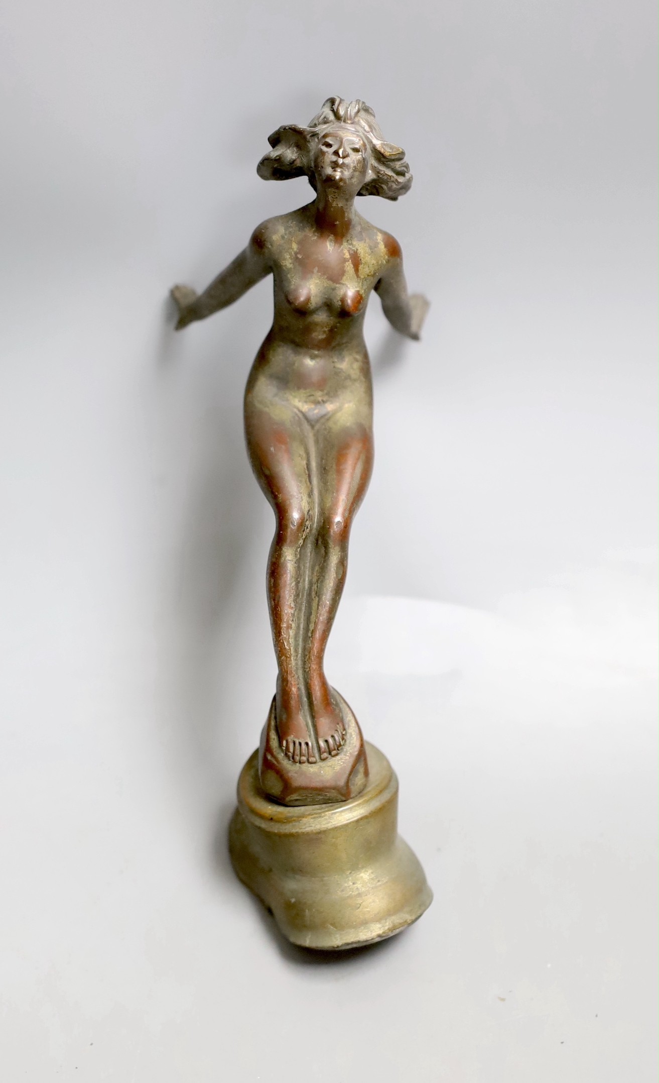 1920's bronze figural car mascot, 22cm total length